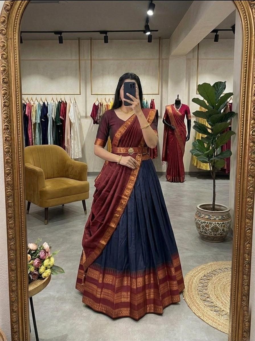 Cotton Silk lehenga set-Maroon
